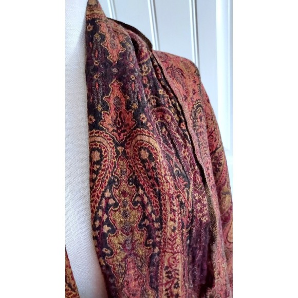 Alexia Crawford Scarf Shawl Wool Shoulder Cape Paisley Brown Gold - Picture 2 of 6